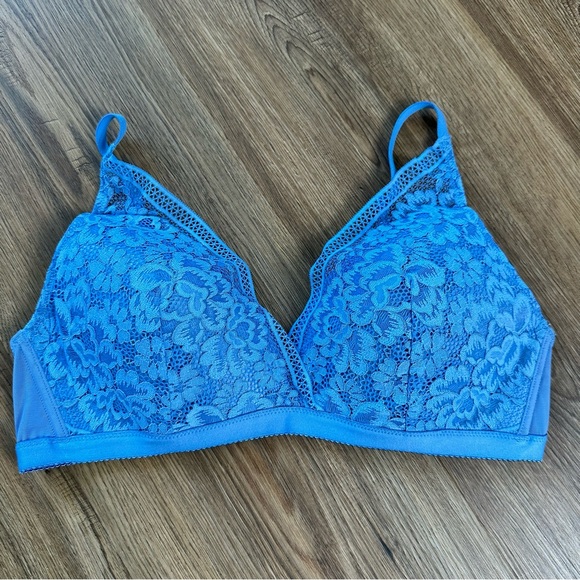 knix Other - KNIX Knixy Lace Deep V Bralette Bra Size XL Blue Wireless‎ Comfort Plunge